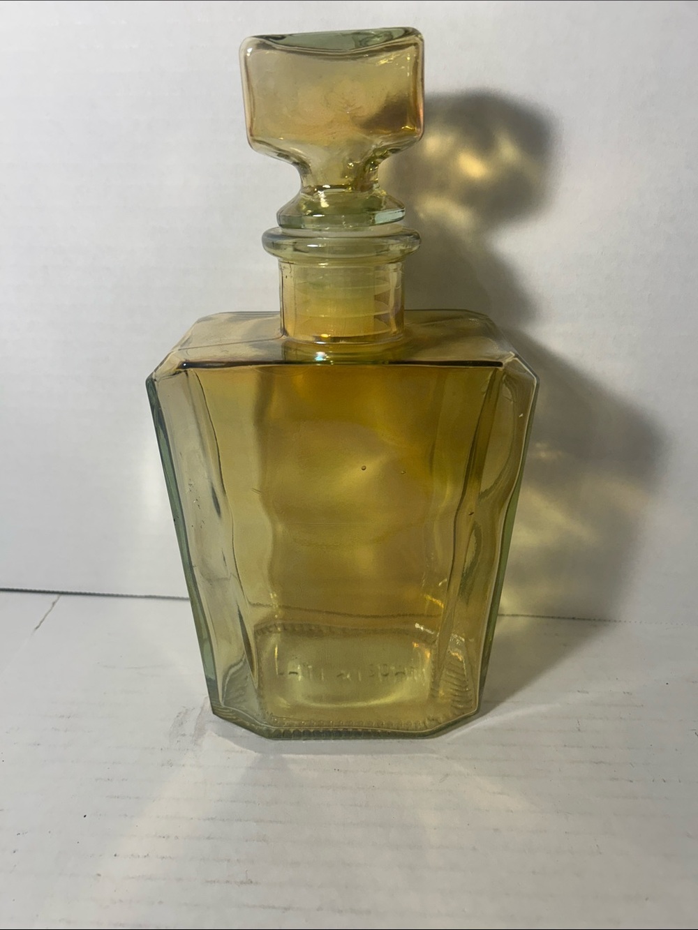 Vintage  Glass Decanter with Square Stopper Made in Italy Amber